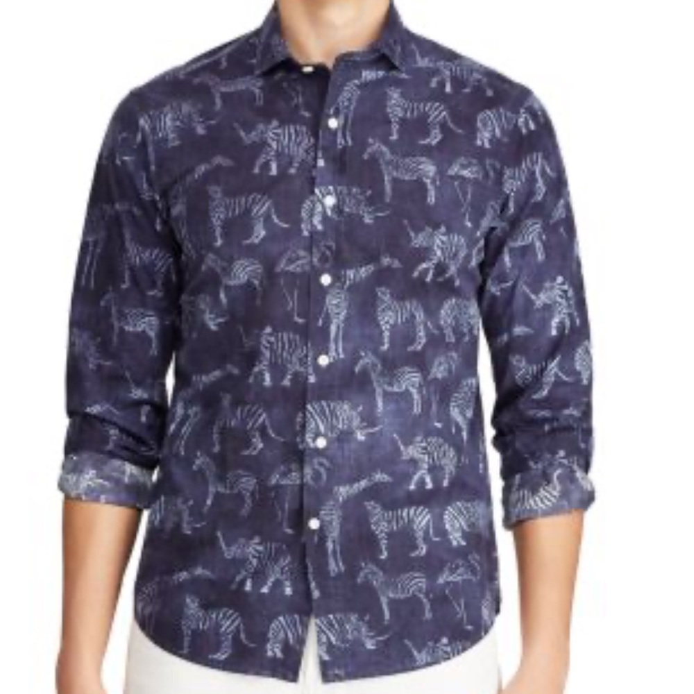 Polo by Ralph Lauren Navy Blue Zebra Print Shirt